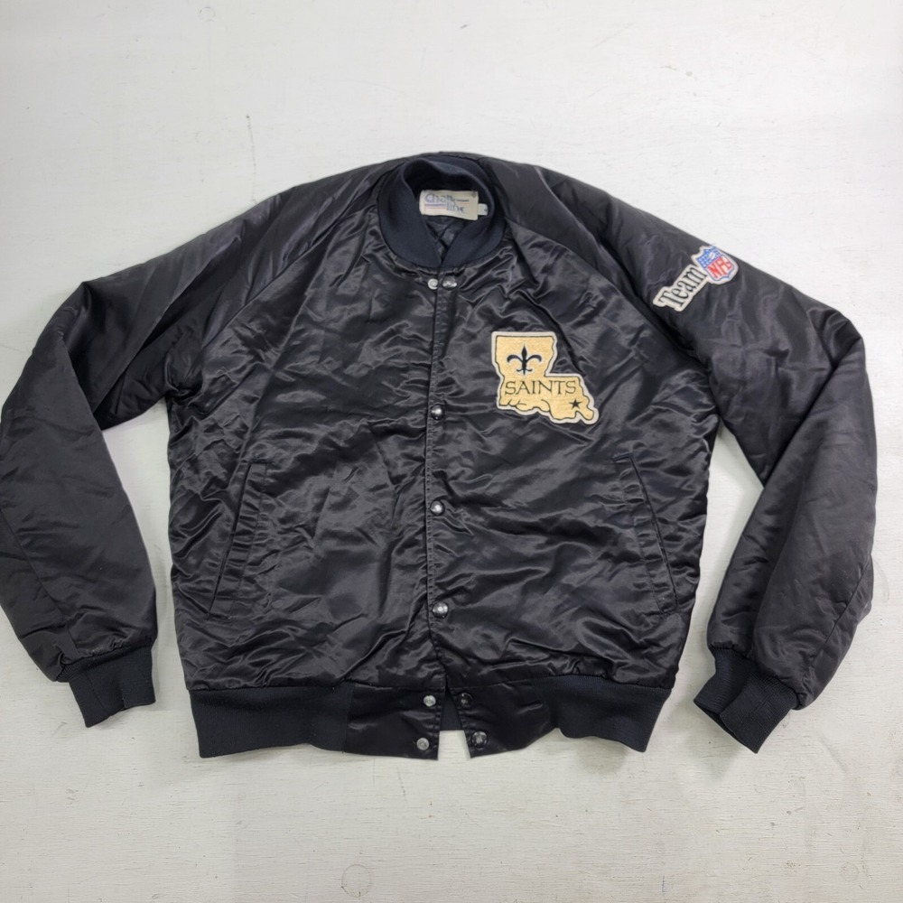 Vintage Chalk Line New Orleans Saints Stitch Spellout NFL Satin Jacket Mens Sz M